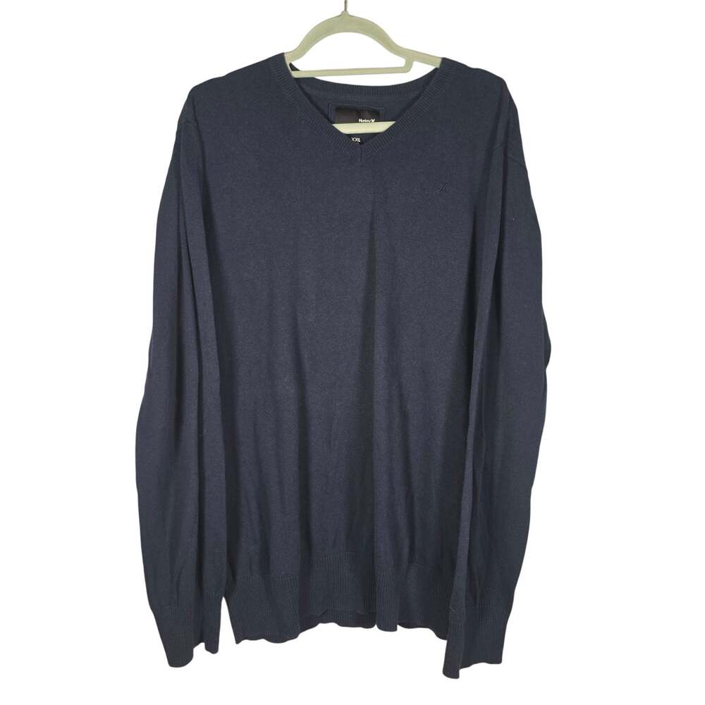 Hurley Men’s Navy V-Neck Sweater XXL 100% Cotton Embroidered Logo Pullover